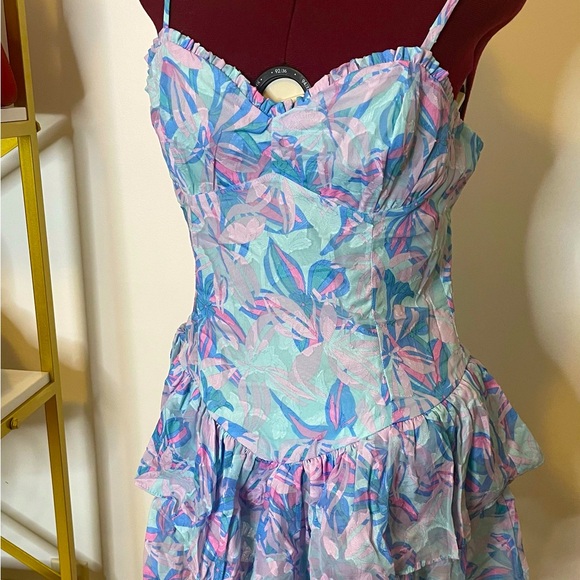 Mini Blue Ruffle Dress - Picture 3 of 4